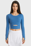 Millennia Cutout Long Sleeve Cropped Sports Top - FLORENTINE IRIS