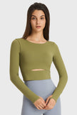 Millennia Cutout Long Sleeve Cropped Sports Top - FLORENTINE IRIS
