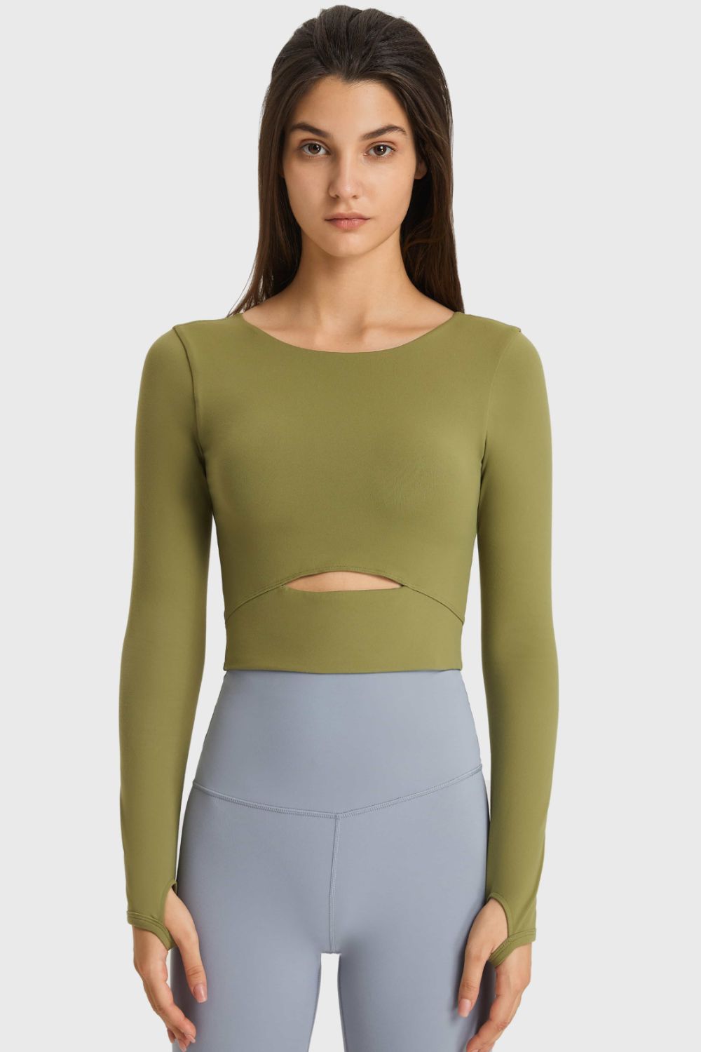 Millennia Cutout Long Sleeve Cropped Sports Top - FLORENTINE IRIS