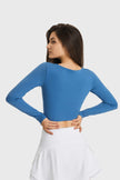 Millennia Cutout Long Sleeve Cropped Sports Top - FLORENTINE IRIS