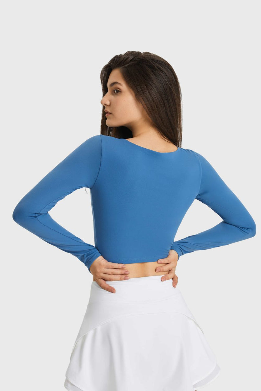 Millennia Cutout Long Sleeve Cropped Sports Top - FLORENTINE IRIS