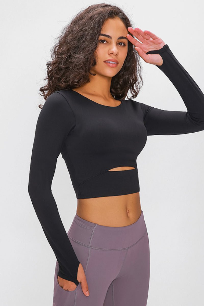Millennia Long Sleeve Cropped Top With Sports Strap - FLORENTINE IRIS