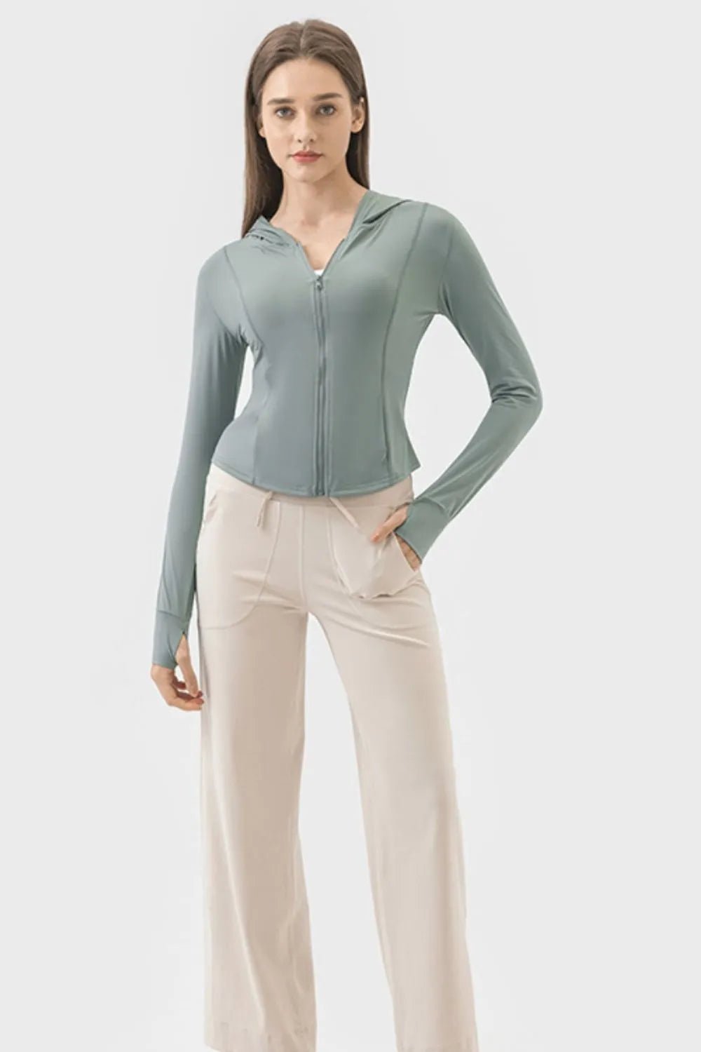 Millennia Pocketed Zip Up Hooded Long Sleeve Active Outerwear - FLORENTINE IRIS