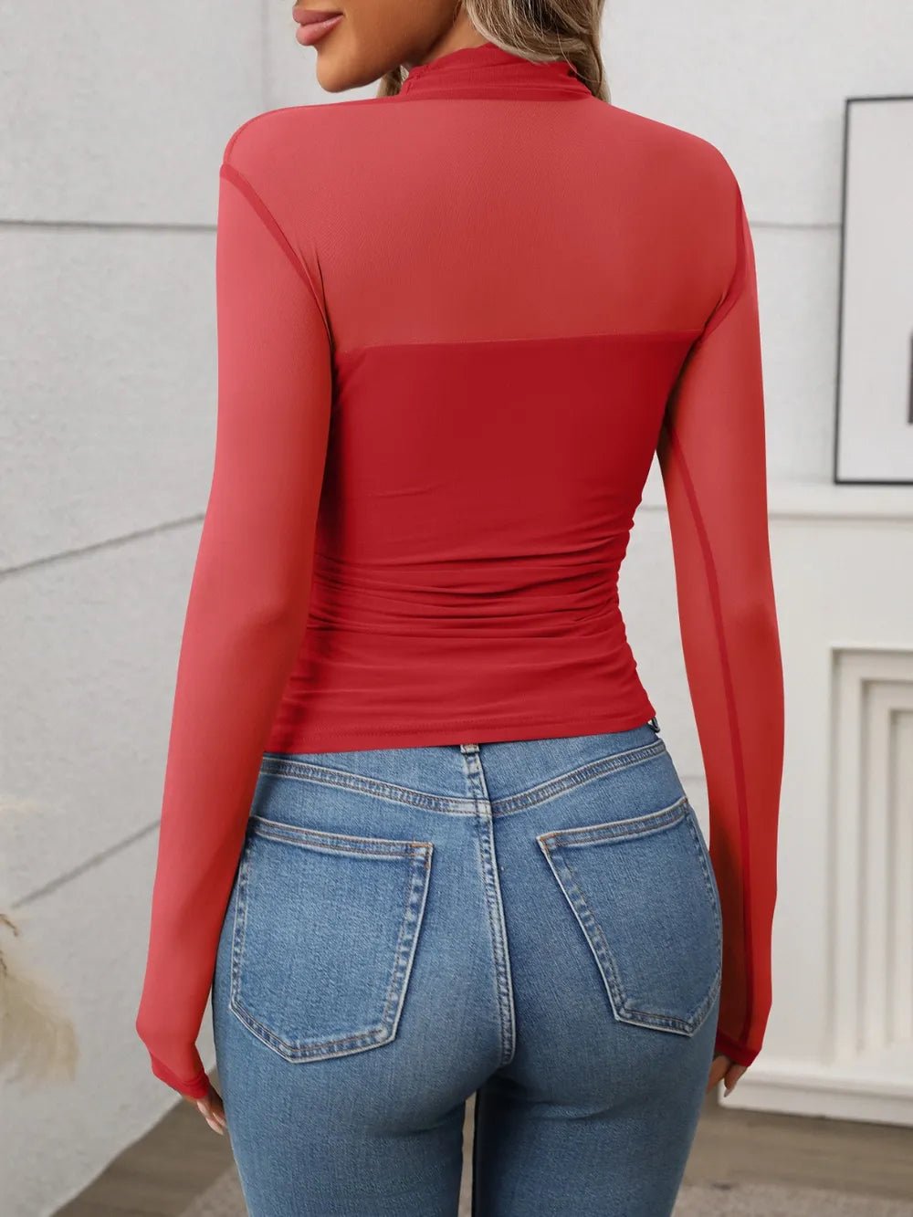 Mock Neck Long Sleeve Top - FLORENTINE IRIS