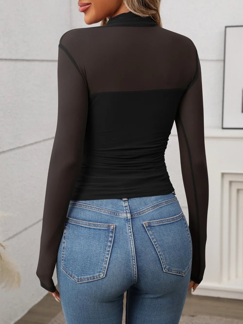 Mock Neck Long Sleeve Top - FLORENTINE IRIS