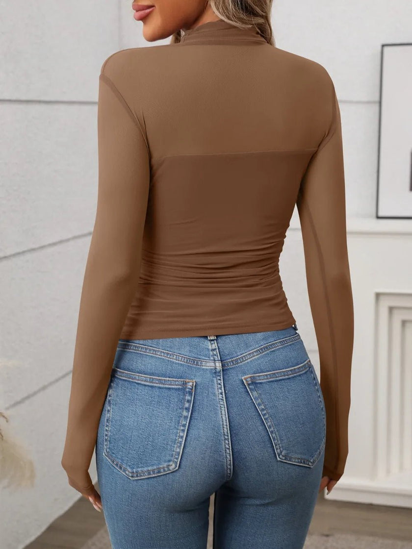 Mock Neck Long Sleeve Top - FLORENTINE IRIS