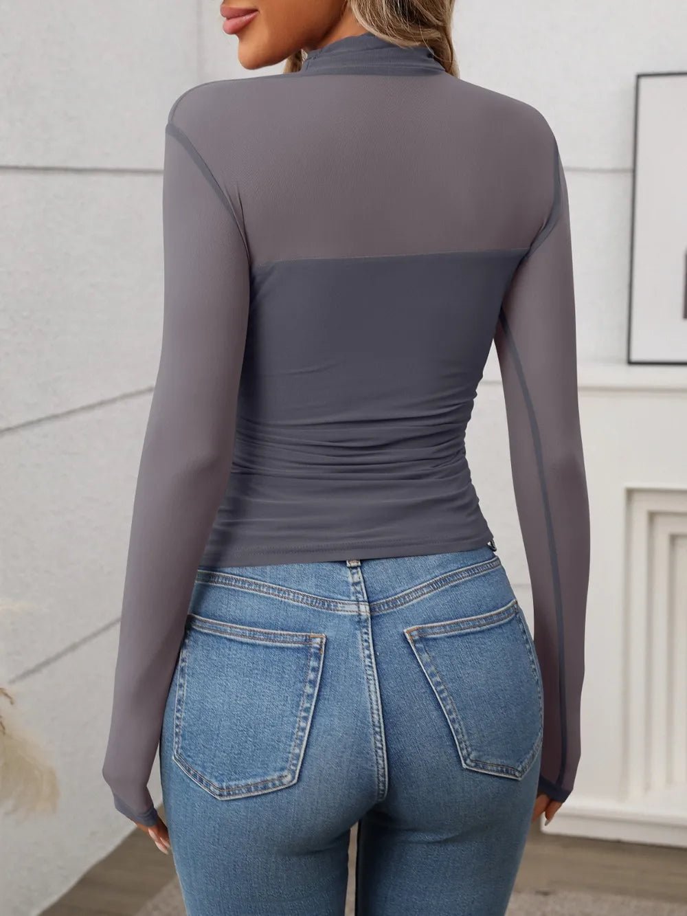 Mock Neck Long Sleeve Top - FLORENTINE IRIS