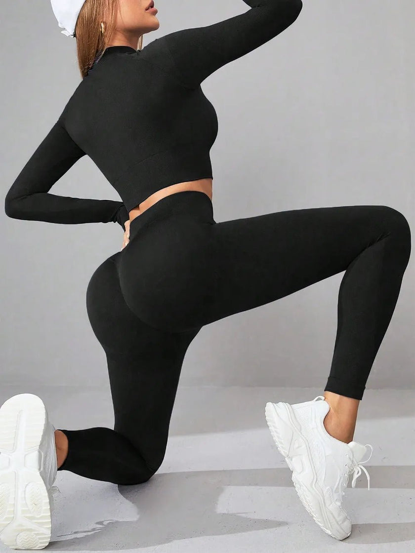 Mock Neck Long Sleeve Top and Leggings Active Set - FLORENTINE IRIS