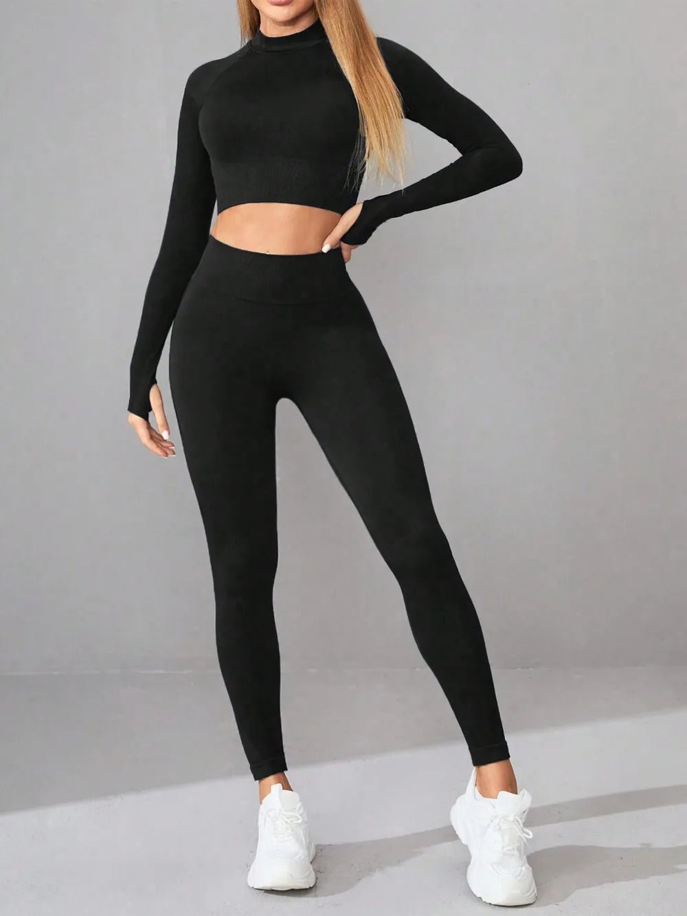 Mock Neck Long Sleeve Top and Leggings Active Set - FLORENTINE IRIS