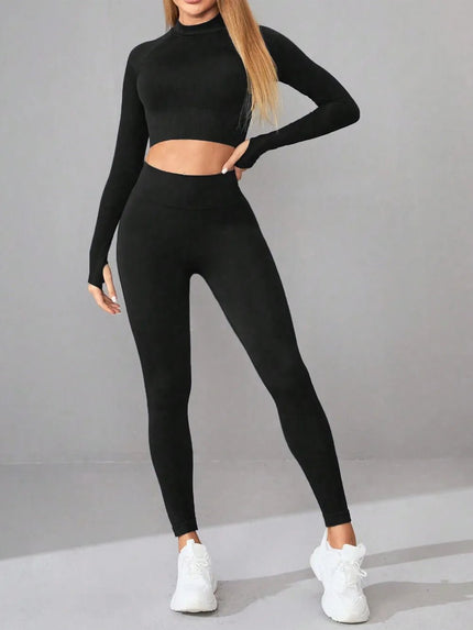 Mock Neck Long Sleeve Top and Leggings Active Set - FLORENTINE IRIS