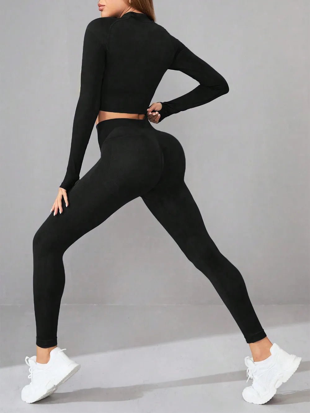 Mock Neck Long Sleeve Top and Leggings Active Set - FLORENTINE IRIS