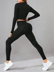 Mock Neck Long Sleeve Top and Leggings Active Set - FLORENTINE IRIS