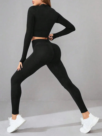 Mock Neck Long Sleeve Top and Leggings Active Set - FLORENTINE IRIS