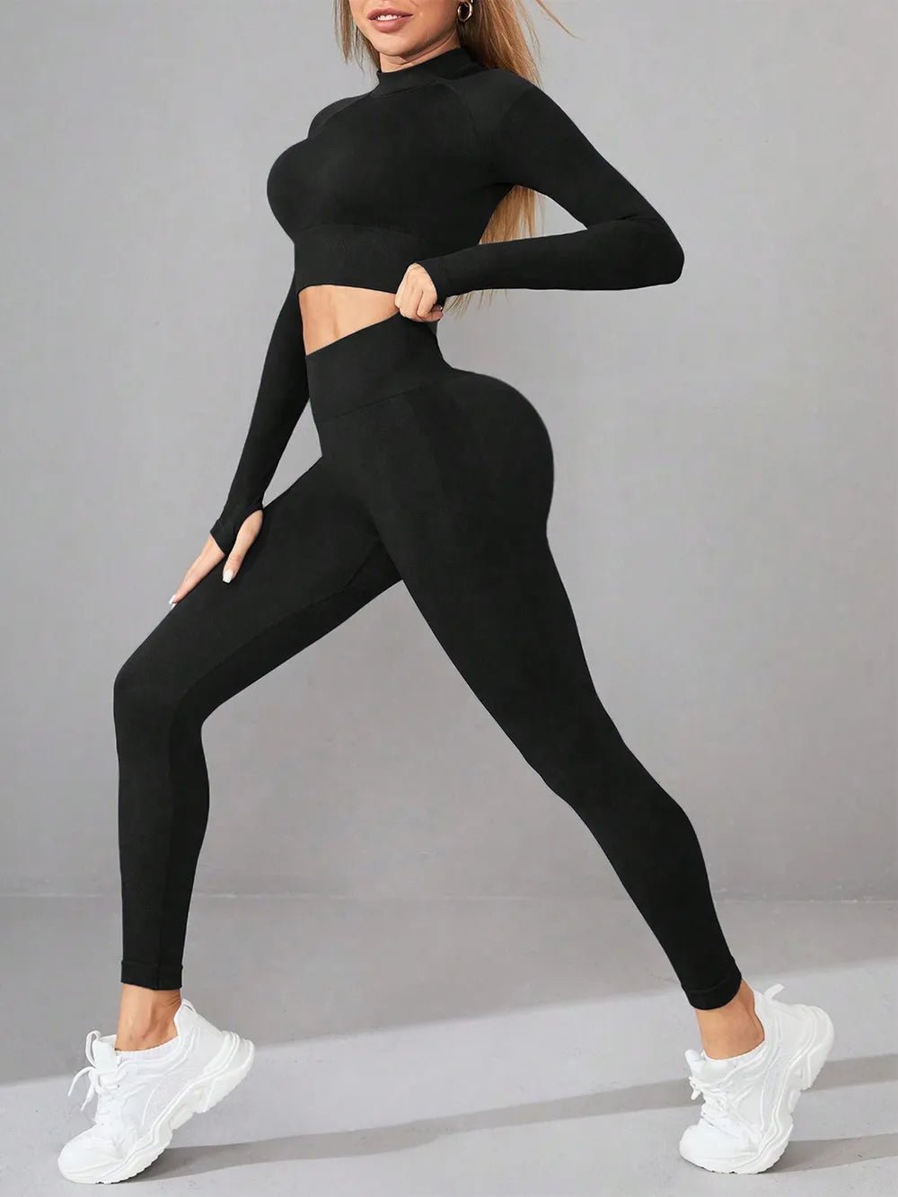 Mock Neck Long Sleeve Top and Leggings Active Set - FLORENTINE IRIS