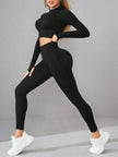 Mock Neck Long Sleeve Top and Leggings Active Set - FLORENTINE IRIS
