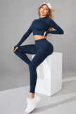 Mock Neck Long Sleeve Top and Pants Active Set - FLORENTINE IRIS
