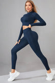 Mock Neck Long Sleeve Top and Pants Active Set - FLORENTINE IRIS