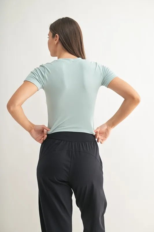 MONO B Essential Micro - ribbed Cropped Athleisure Tee - FLORENTINE IRIS