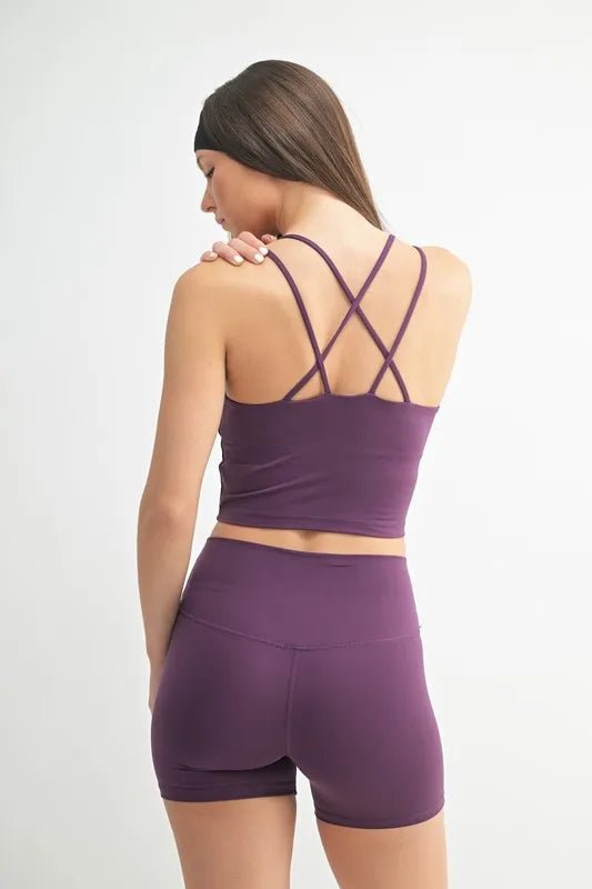 MONO B Venice Cloud Light Crisscross Sports Bra - FLORENTINE IRIS