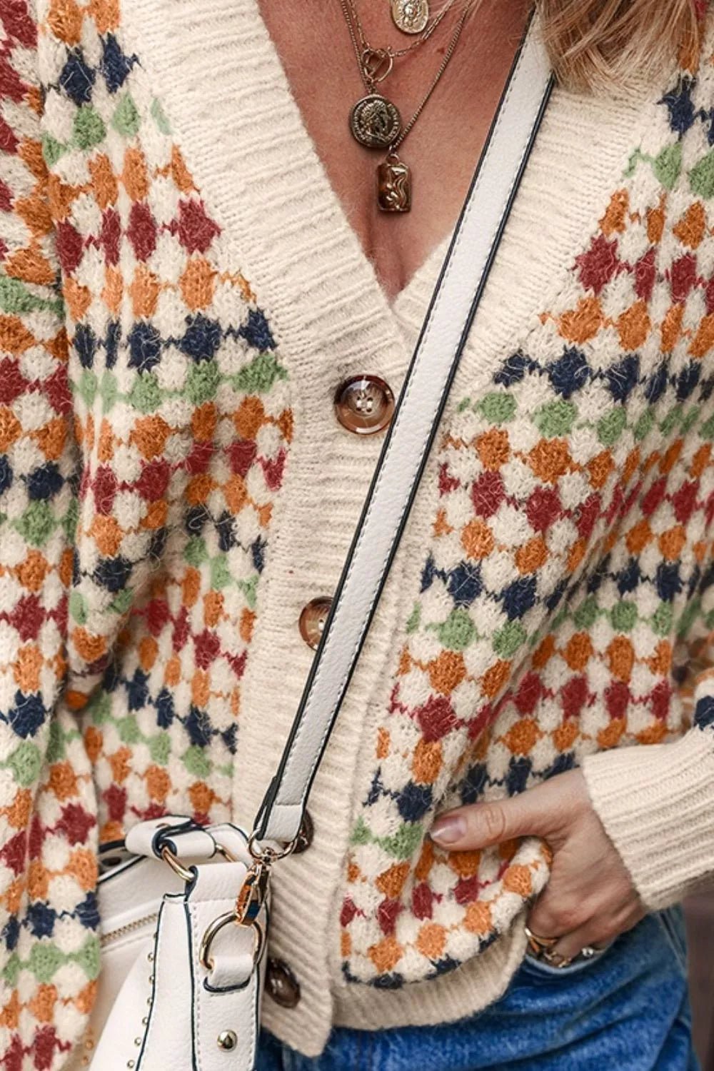 Multicolour Dotty Pattern Knit Button Front Cardigan - FLORENTINE IRIS