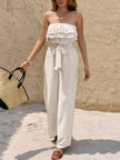 Off - Shoulder Ruffled Wide Leg Jumpsuit - FLORENTINE IRIS