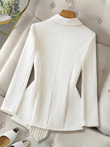 One Button Asymmetric Pleated Hem Blazer - FLORENTINE IRIS