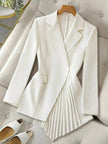 One Button Asymmetric Pleated Hem Blazer - FLORENTINE IRIS