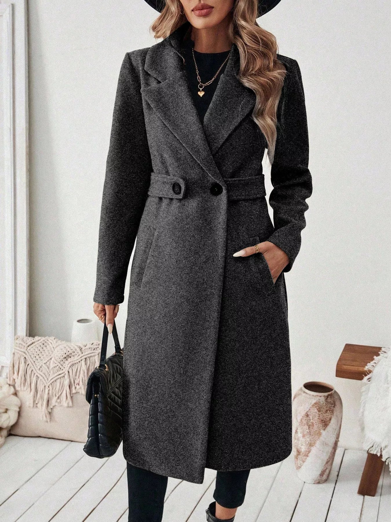 One Button Wool Blend Overcoat - FLORENTINE IRIS