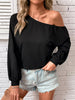 One - Shoulder Long Sleeve Casual Sweatshirt - FLORENTINE IRIS