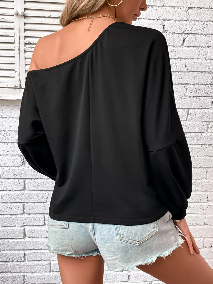 One - Shoulder Long Sleeve Casual Sweatshirt - FLORENTINE IRIS