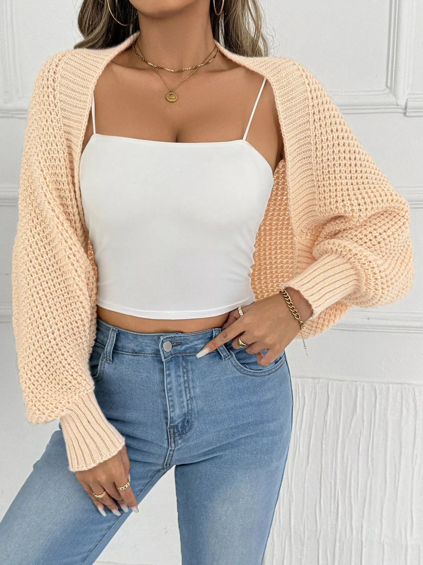 Open Front Batwing Sleeve Cardigan - FLORENTINE IRIS