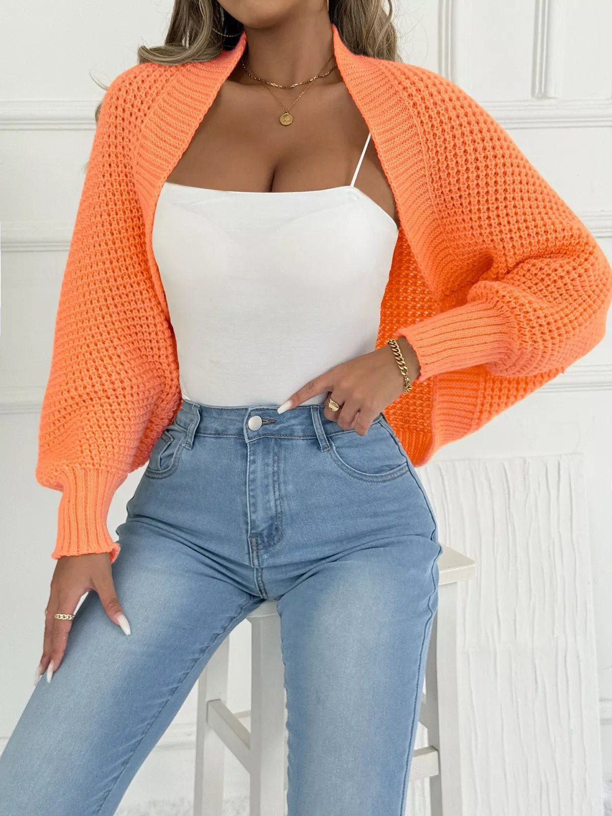 Open Front Batwing Sleeve Cardigan - FLORENTINE IRIS