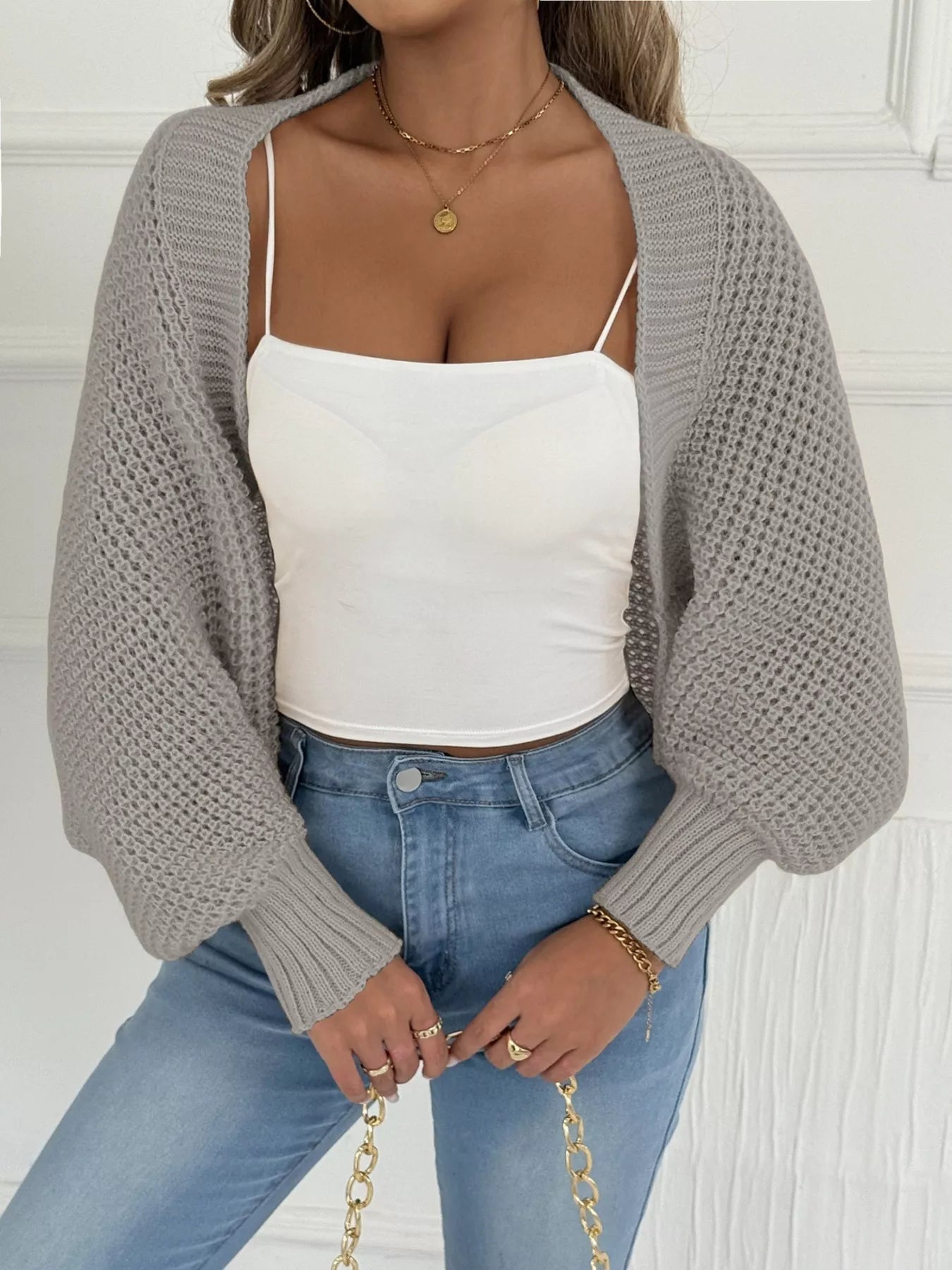 Open Front Batwing Sleeve Cardigan - FLORENTINE IRIS