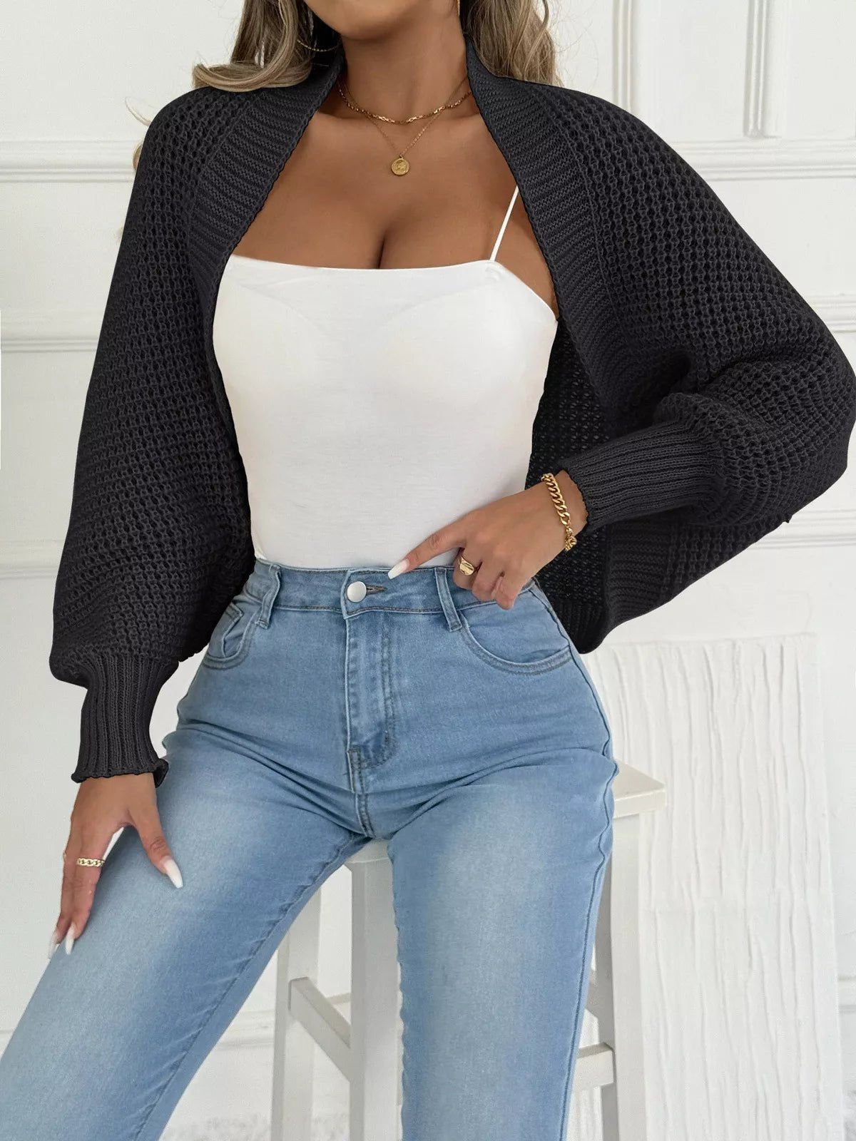 Open Front Batwing Sleeve Cardigan - FLORENTINE IRIS