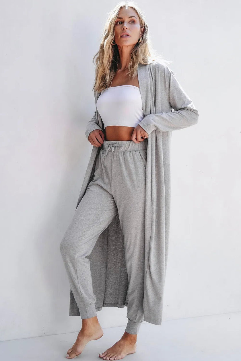 Open Front Long Sleeve Cardigan and Pants Lounge Set - FLORENTINE IRIS