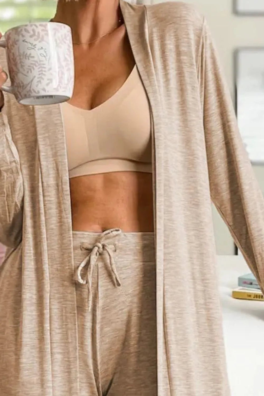 Open Front Long Sleeve Cardigan and Pants Lounge Set - FLORENTINE IRIS