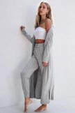 Open Front Long Sleeve Cardigan and Pants Lounge Set - FLORENTINE IRIS