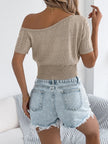 Openwork Single Shoulder Short Sleeve Knit Top - FLORENTINE IRIS