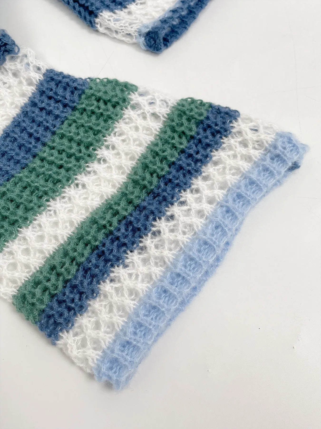 Openwork Striped Color Block Crop Sweater - FLORENTINE IRIS