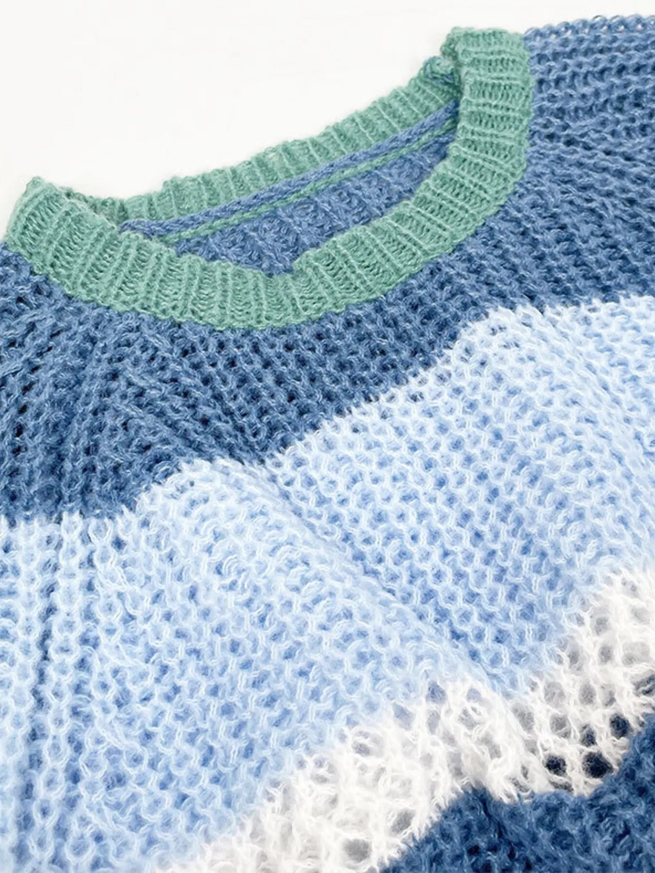 Openwork Striped Color Block Crop Sweater - FLORENTINE IRIS