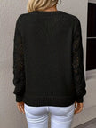 Openwork V - Neck Long Sleeve Sweater - FLORENTINE IRIS