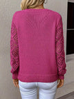 Openwork V - Neck Long Sleeve Sweater - FLORENTINE IRIS
