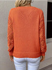 Openwork V - Neck Long Sleeve Sweater - FLORENTINE IRIS