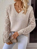 Openwork V - Neck Long Sleeve Sweater - FLORENTINE IRIS
