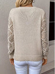 Openwork V - Neck Long Sleeve Sweater - FLORENTINE IRIS
