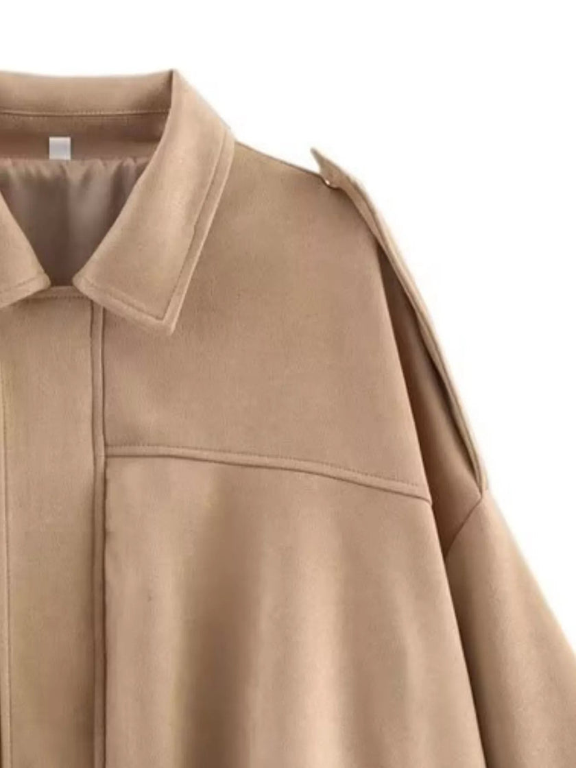 Oversized Zip Up Batwing Sleeve Casual Jacket - FLORENTINE IRIS