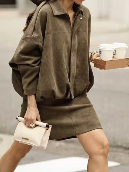 Oversized Zip Up Batwing Sleeve Casual Jacket - FLORENTINE IRIS