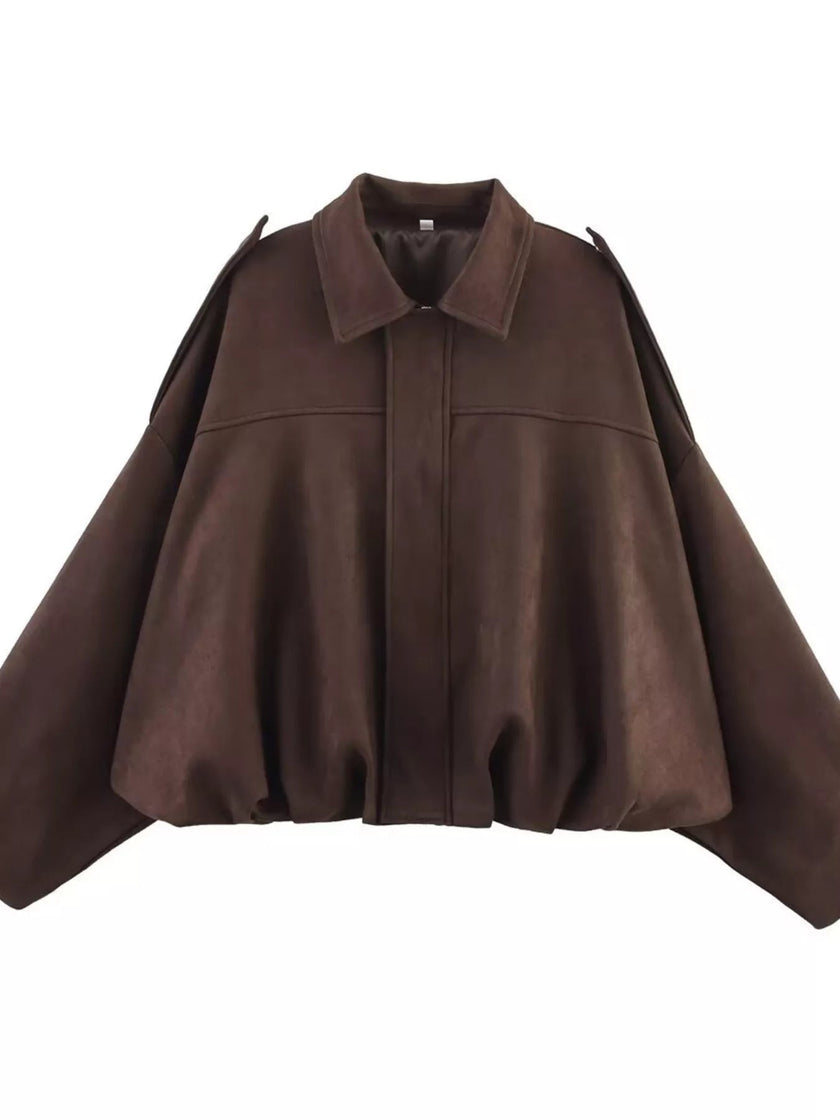 Oversized Zip Up Batwing Sleeve Casual Jacket - FLORENTINE IRIS