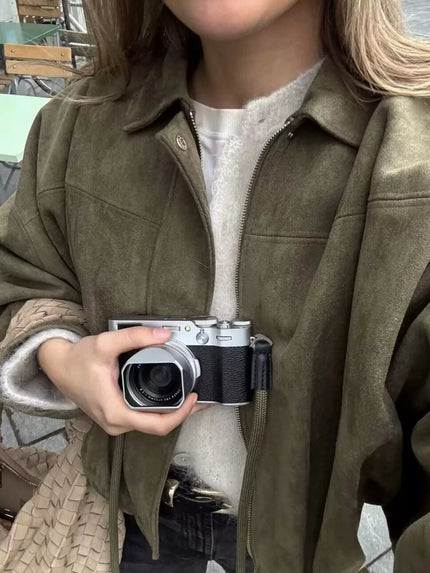 Oversized Zip Up Batwing Sleeve Casual Jacket - FLORENTINE IRIS