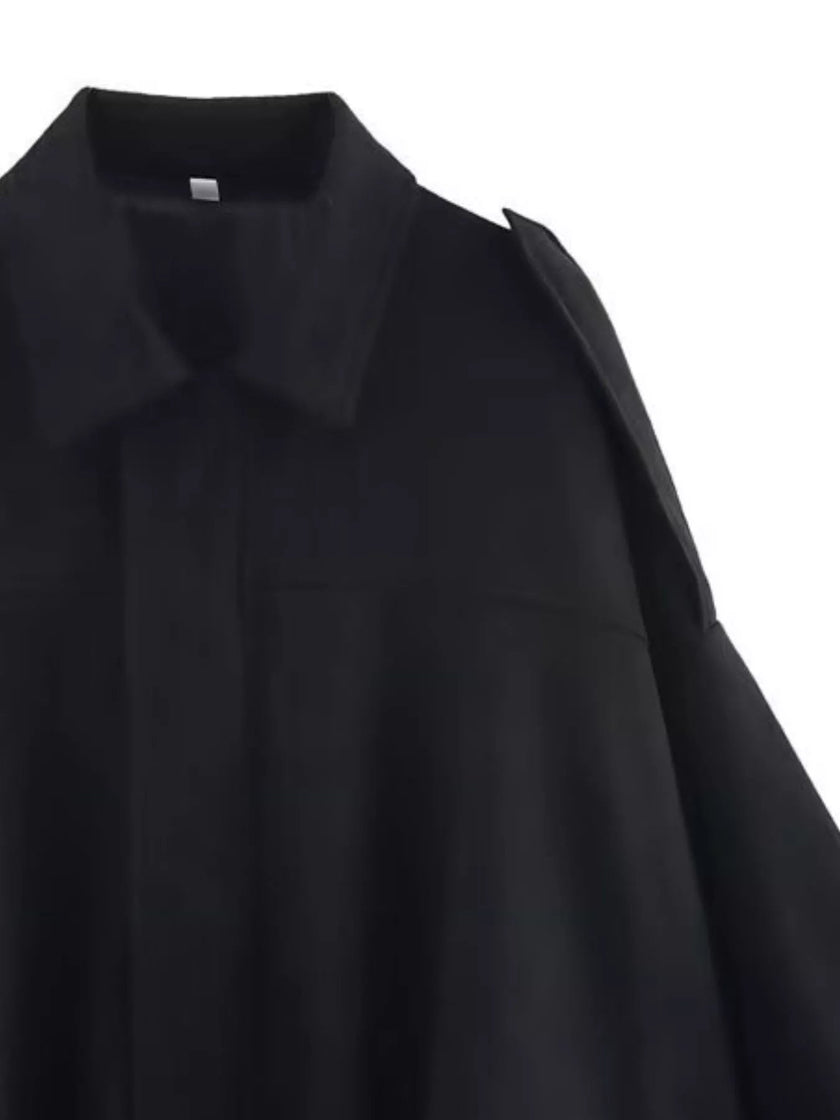 Oversized Zip Up Batwing Sleeve Casual Jacket - FLORENTINE IRIS